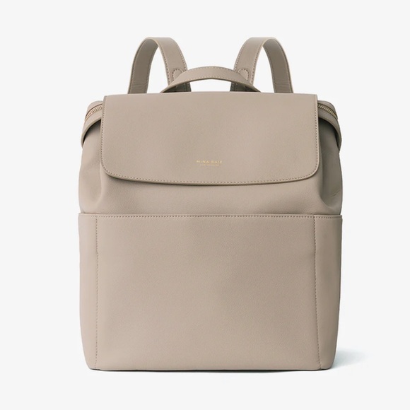 Mina Baie Handbags - Mina Baie Kinney Diaper Bag Backpack Weekender in Sand Vegan Leather